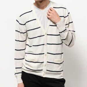 Striped White Club Monaco Cashmere Cardigan Size M